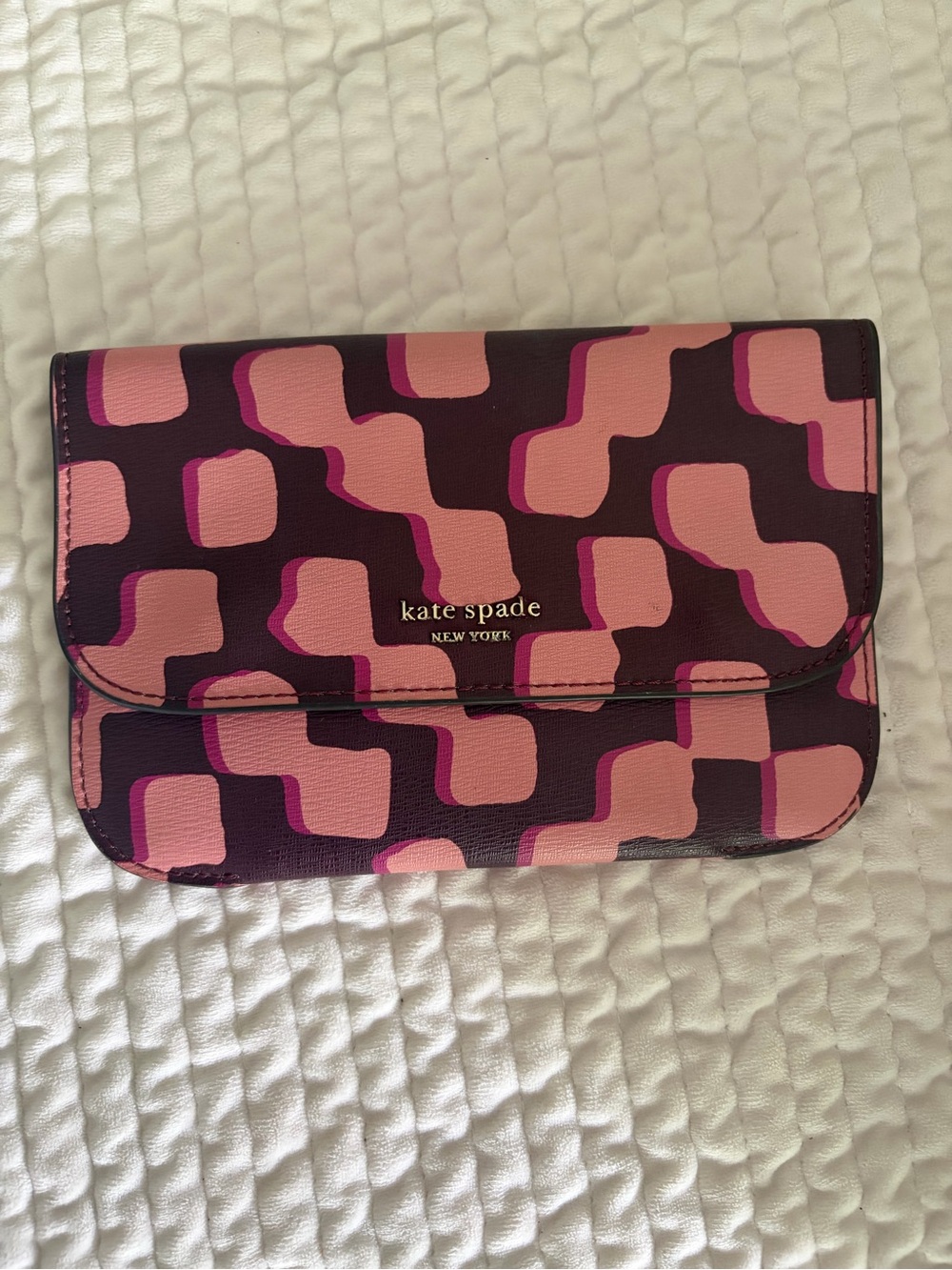 kate spade Pink and Plum Patterned Leather Clutch/ Wallet/ Card Holder